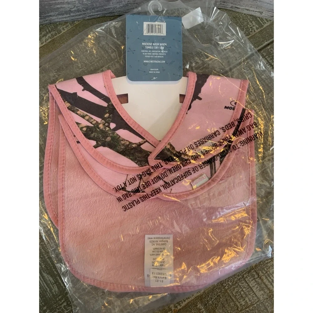 Carstens Mossy‎ Oak Kids Pink Camo Super Soft Baby Bibs 2-Pack NWT Hunters